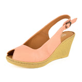 Zangemuva : Ladies Leather Peep-Toe High-Heel Wedge Sandal in Papaya Cayak