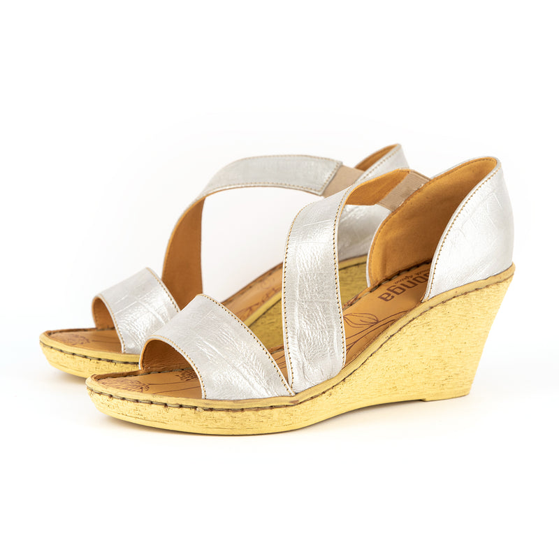 Nompempe : Ladies Leather High-Heel Sandal in Steel Brio