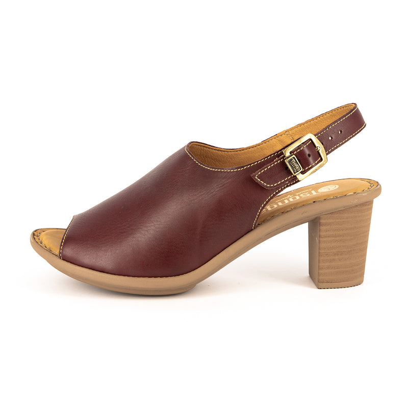 Ethuso : Ladies High-Heeled Leather Sandal in Raisin Relaxa