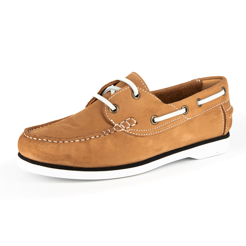 Uhlamvu : Ladies Leather Boat Shoe in Tan Nubuck