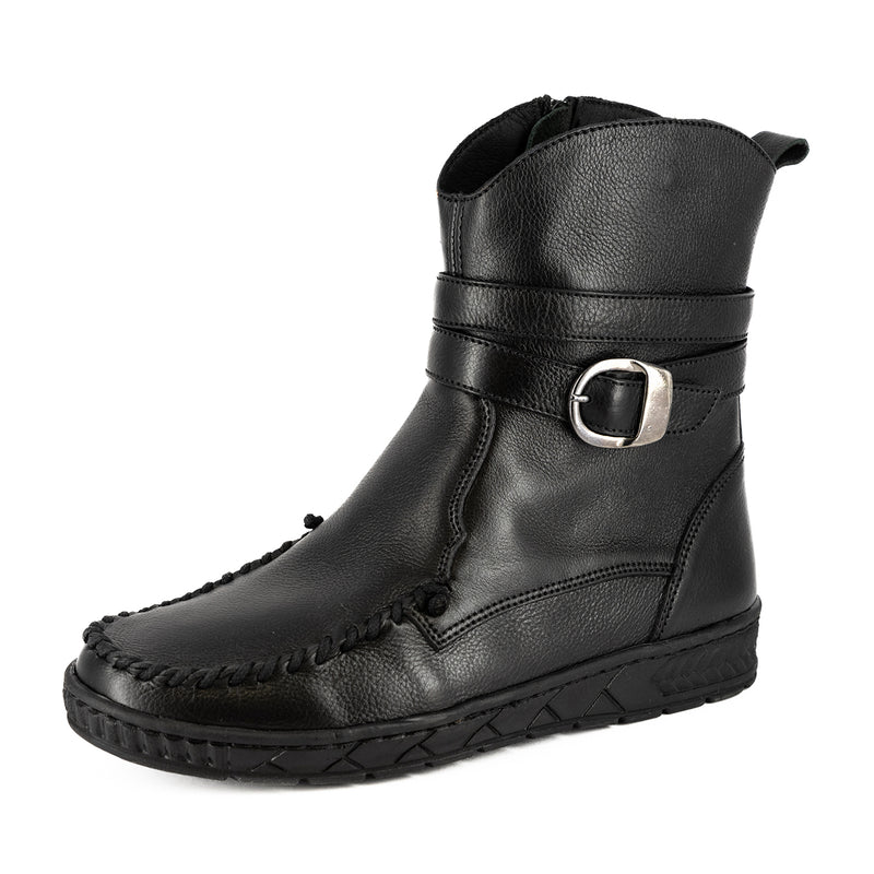 Folade : Ladies Leather Boot in Black Delta