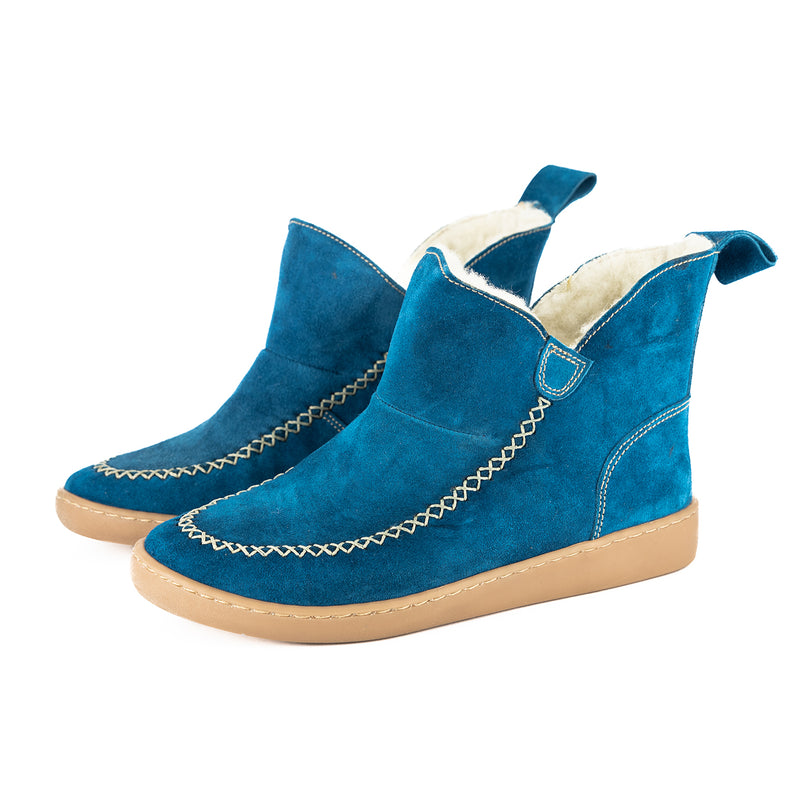 Limited Edition Daliweyo : Ladies 100% Wool-Lined Short Boot in Blue Suede