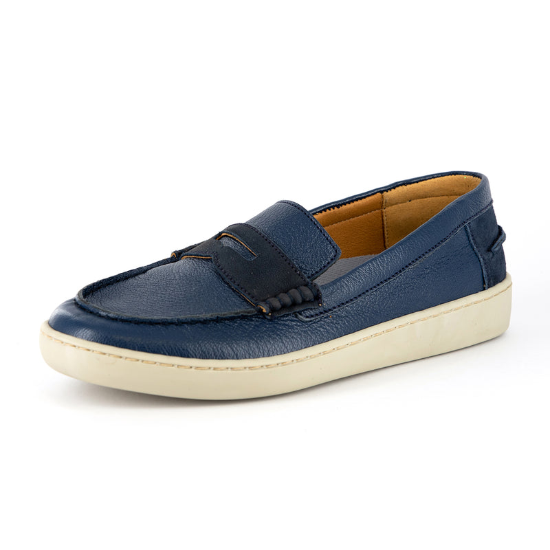 Zwide : Ladies Leather Moccasin in Denim Cayak & Navy Velour