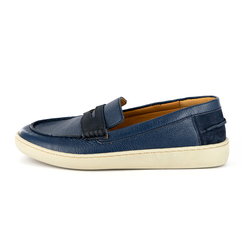 Zwide : Ladies Leather Moccasin in Denim Cayak & Navy Velour