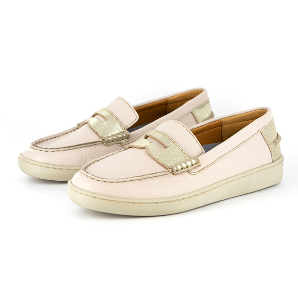 Zwide : Ladies Leather Moccasin in Cream Cayak & Bark Domus