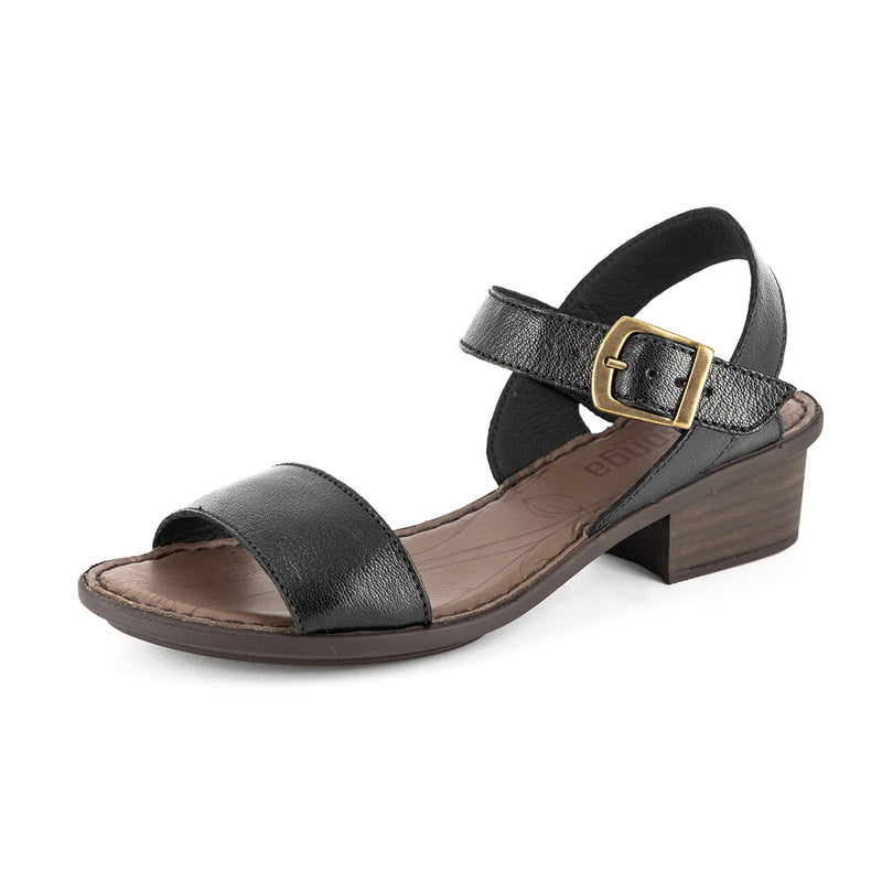 Kangcono : Ladies Leather Sandal in Black Cayak
