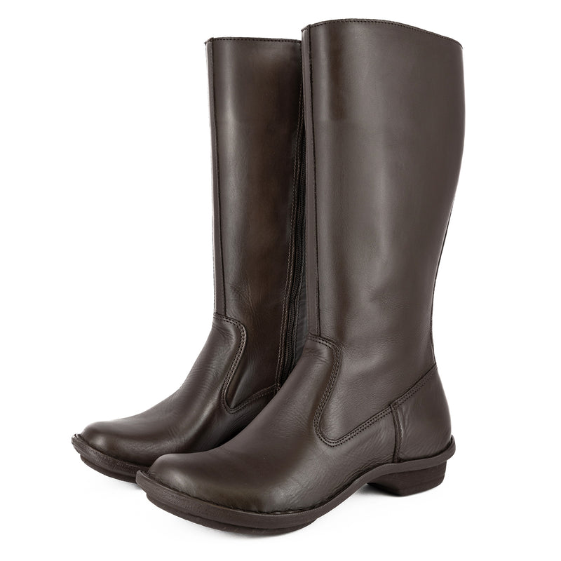 Vutha : Ladies Leather Mid-Calf Boot in Choc Relaxa