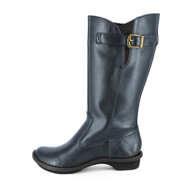 Omelwayo : Ladies Leather Mid-Calf Boot in Navy Relaxa