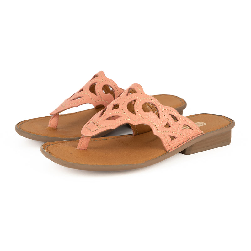 Gankla : Ladies Leather Sandal in Papaya Cayak