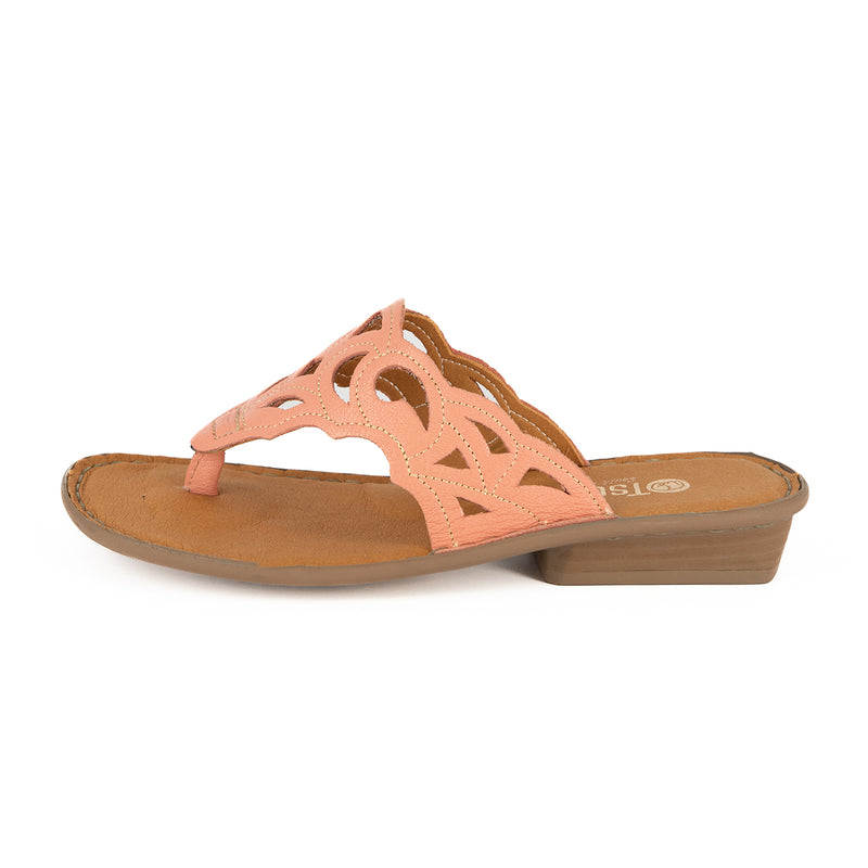 Gankla : Ladies Leather Sandal in Papaya Cayak