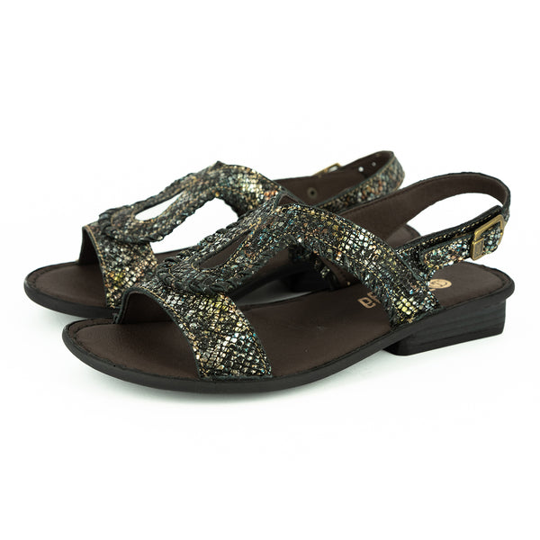 Wiliza : Ladies Leather Sandal in Black Batik