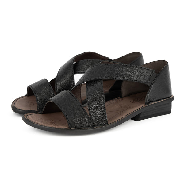 Intuva : Ladies Leather Sandal in Black Cayak