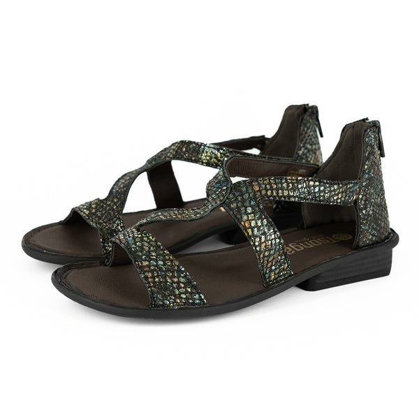 Namadwala : Ladies Leather Sandal in Black Batik