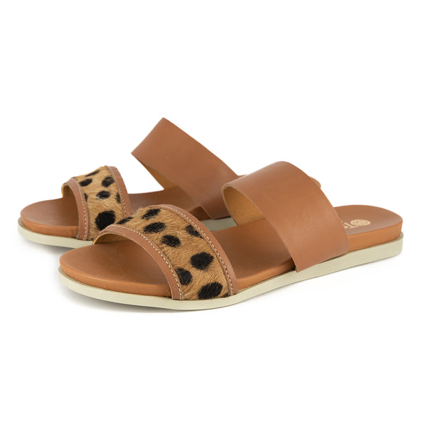 Limited Edition Phompolo : Ladies Leather Sandal in Hazel Relaxa & Spotted Print
