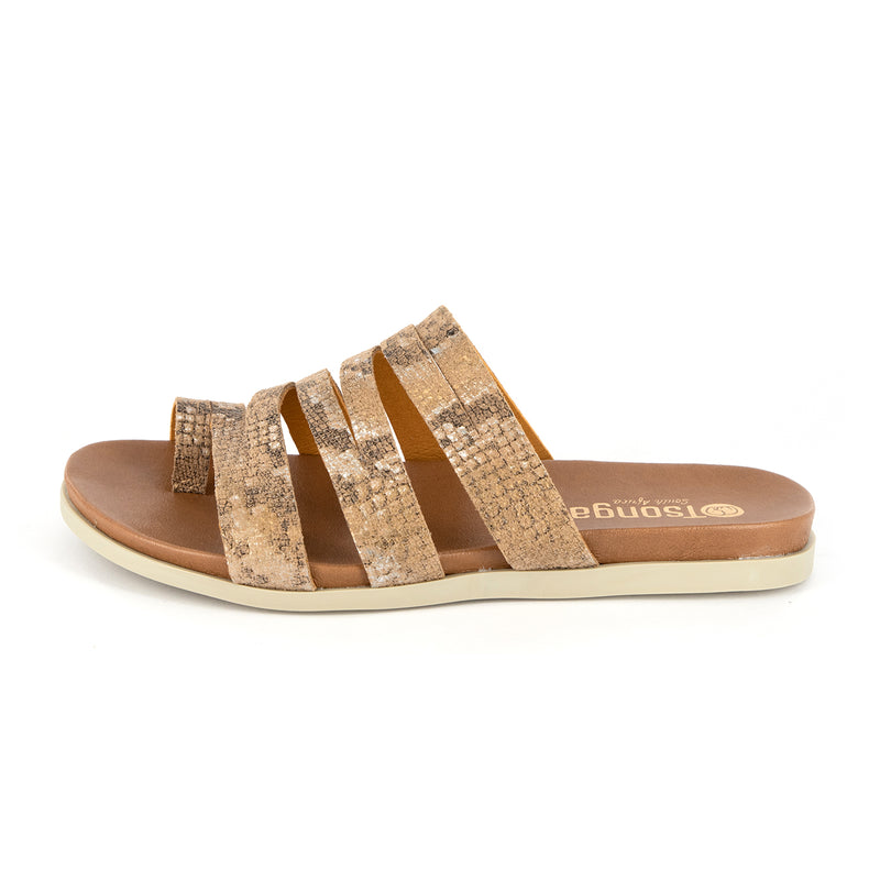 Abuye : Ladies Leather Sandal in Noisette Rockafella