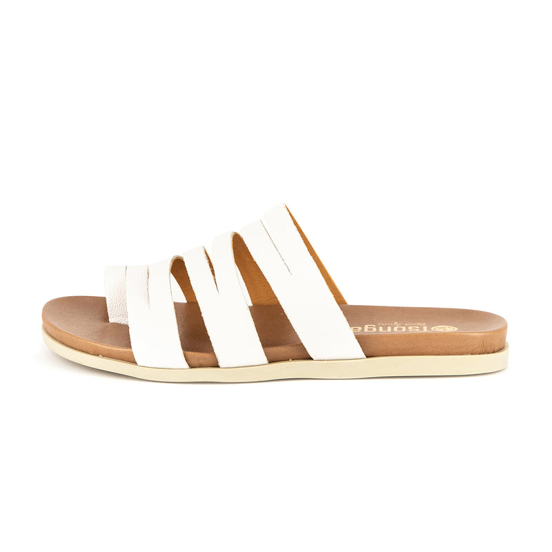 Abuye : Ladies Leather Sandal in White Cayak