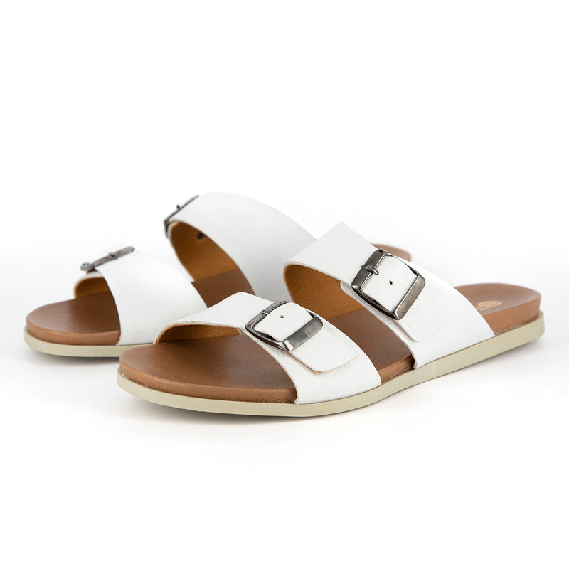 Uhuru : Ladies Leather Sandal in White Cayak