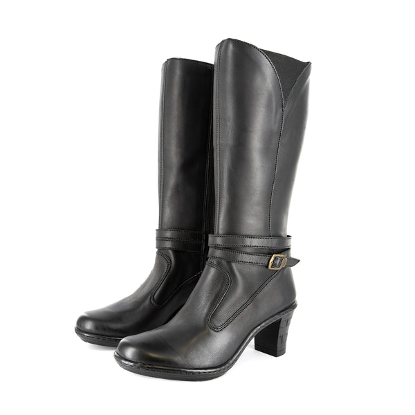 Inkumbula : Ladies Leather High-Heel Boot in Black Relaxa