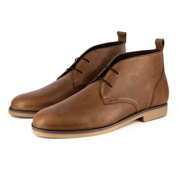 Teboho : Mens Leather Boot in Choc Crazy Horse