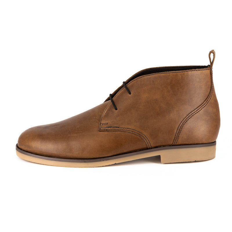 Teboho : Mens Leather Boot in Choc Crazy Horse