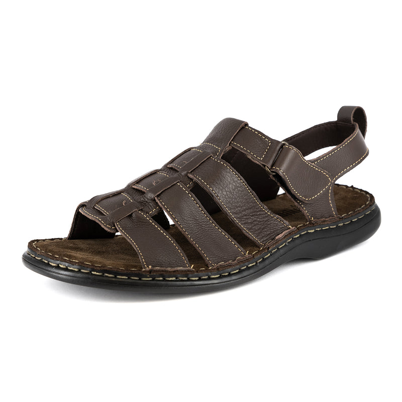 Muncu : Mens Leather Sandal in Choc Delta