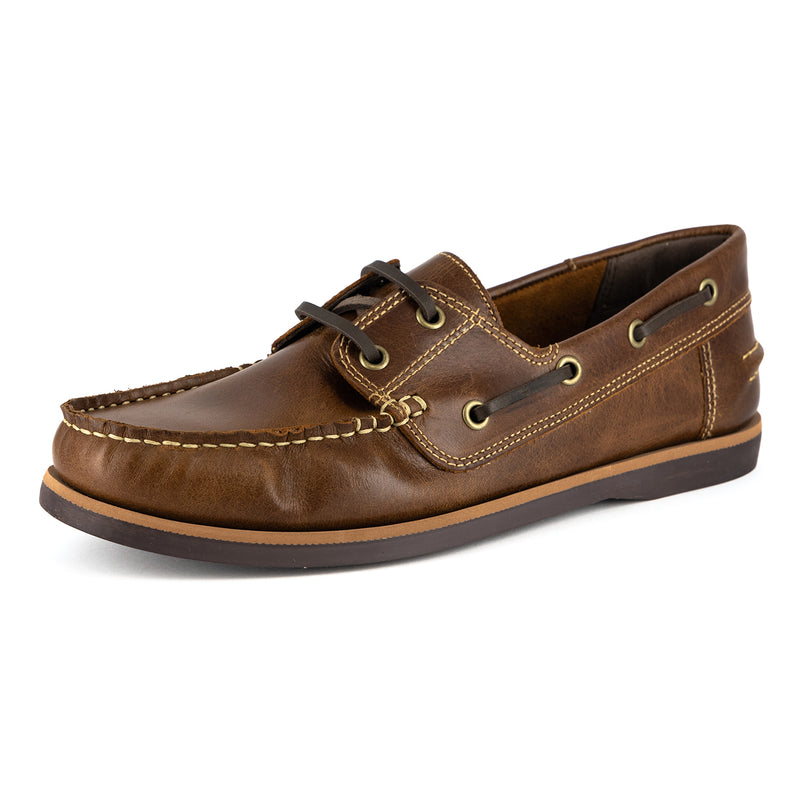 Thami : Mens Leather Boat Shoe in Brown Carvano