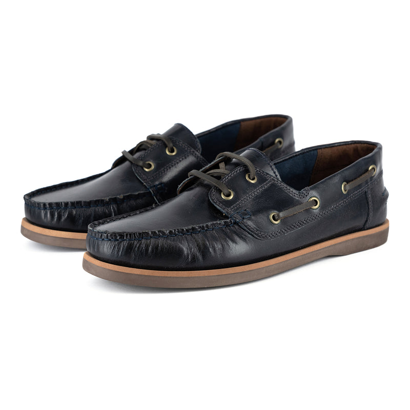 Thami : Mens Leather Boat Shoe in Navy Carvano