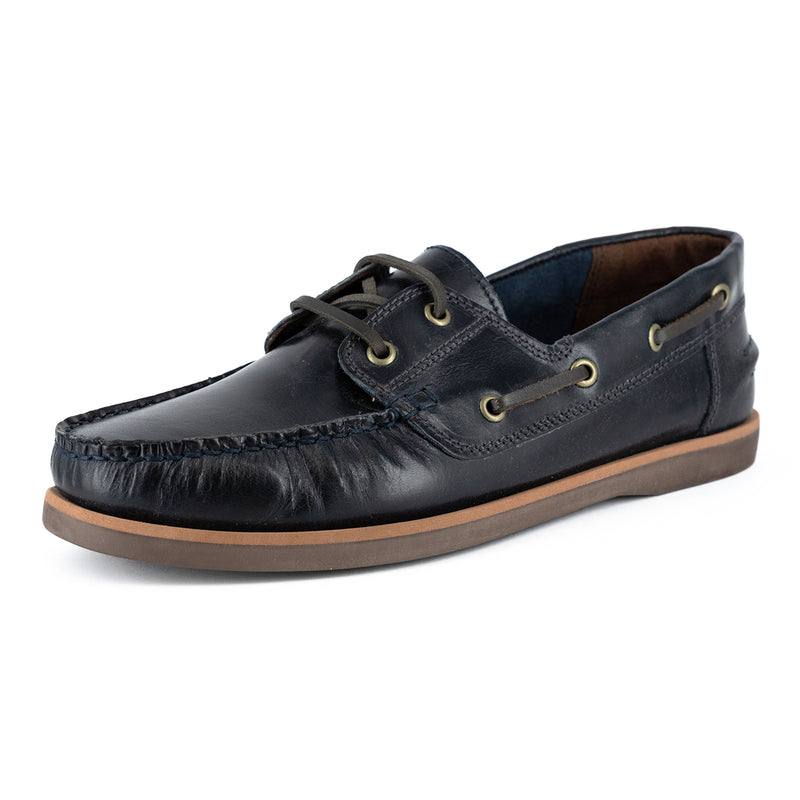 Thami : Mens Leather Boat Shoe in Navy Carvano