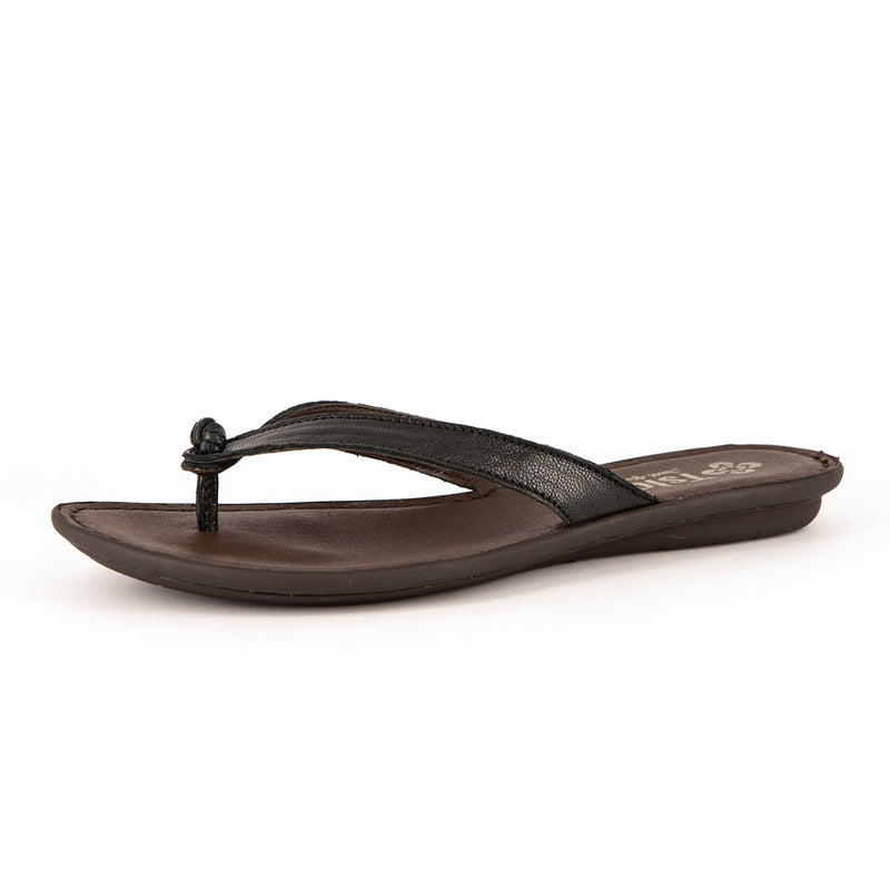 Esitolo : Ladies Leather Tslops Sandal in Black Cayak