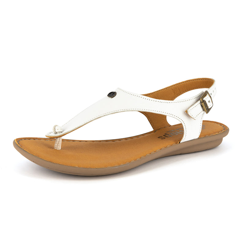 Ovaroli : Ladies Leather Tslops Sandal in White Cayak