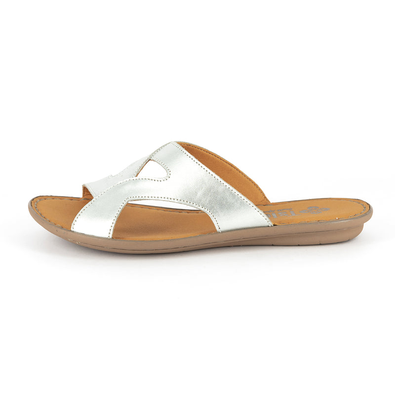 Isaphulelo : Ladies Leather Tslops Sandal in Silver Nappa Prime