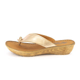 Isanya : Ladies Leather Tslops Wedge Heel Sandals in Gold Nappa Prime