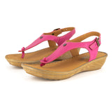 Barundi : Ladies Leather Tslops Wedge Heel Sandals in Aurora Cayak