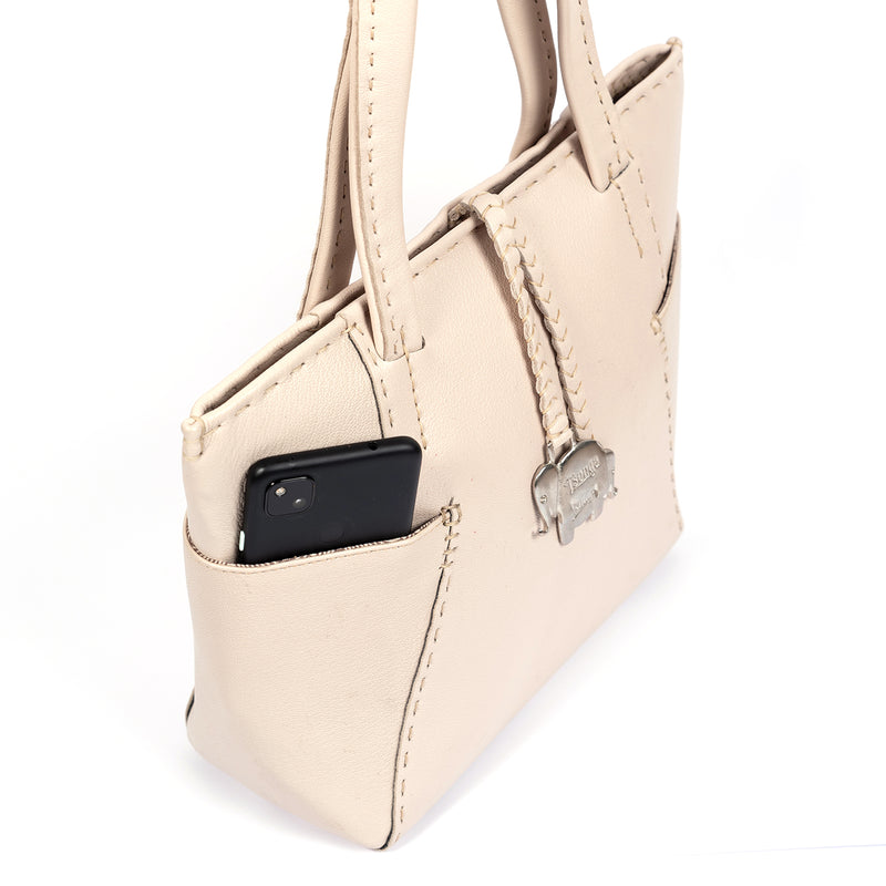 Anesu : Ladies Leather Shopper Handbag in Cream Cayak