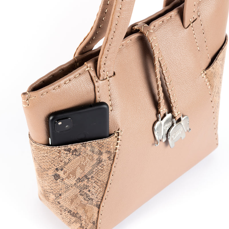 Anesu : Ladies Leather Shopper Handbag in Timber Cayak & Noisette Rockafella