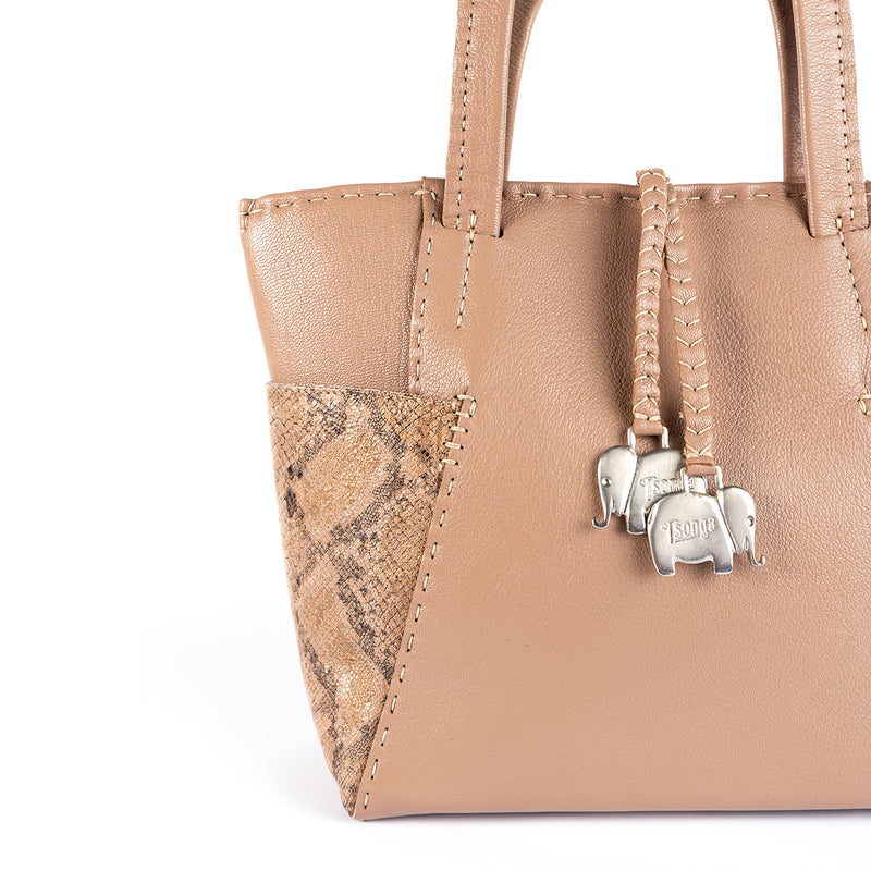 Anesu : Ladies Leather Shopper Handbag in Timber Cayak & Noisette Rockafella