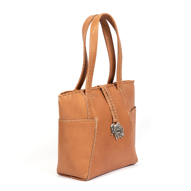 Anesu : Ladies Leather Shopper Handbag in Tan Vintage