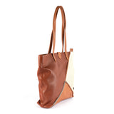 Awonke : Ladies Leather Shopper Handbag in Suede & Oak Cayak and Platino Metal Grain