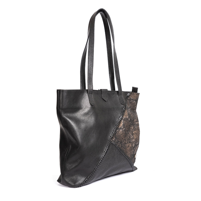 Awonke : Ladies Leather Shopper Handbag in Black Delta & Nero Rockafella