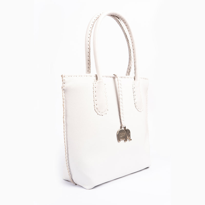 Azetha : Ladies Leather Shopper Handbag in White Cayak