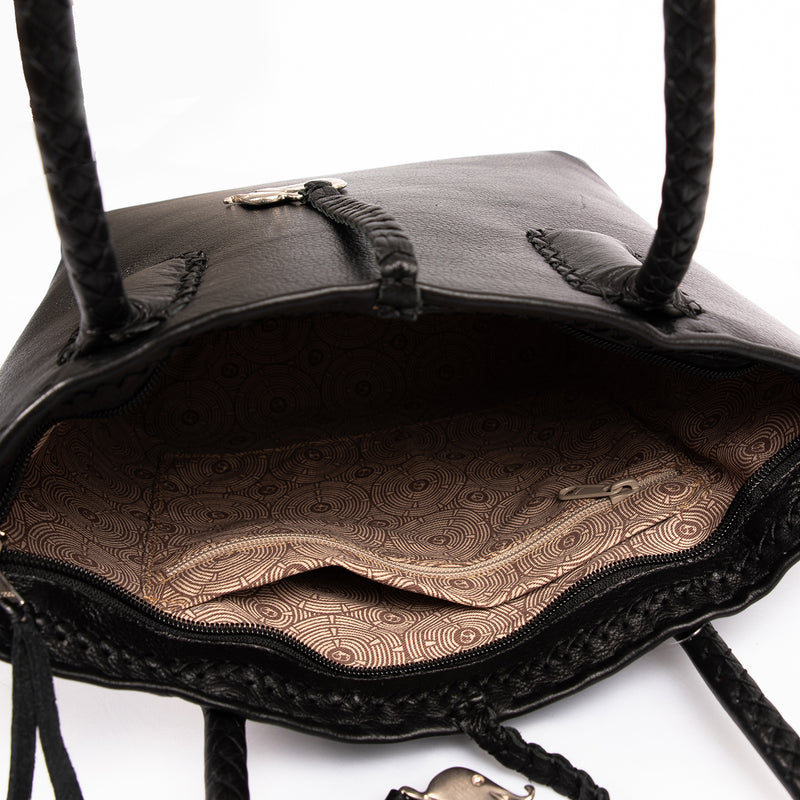 Azetha : Ladies Leather Shopper Handbag in Black Delta