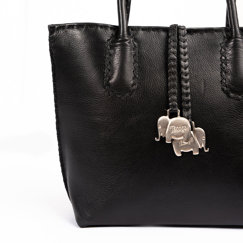 Azetha : Ladies Leather Shopper Handbag in Black Delta