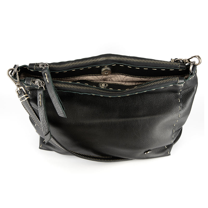 Gabi : Ladies Leather Crossbody Handbag in Black Delta