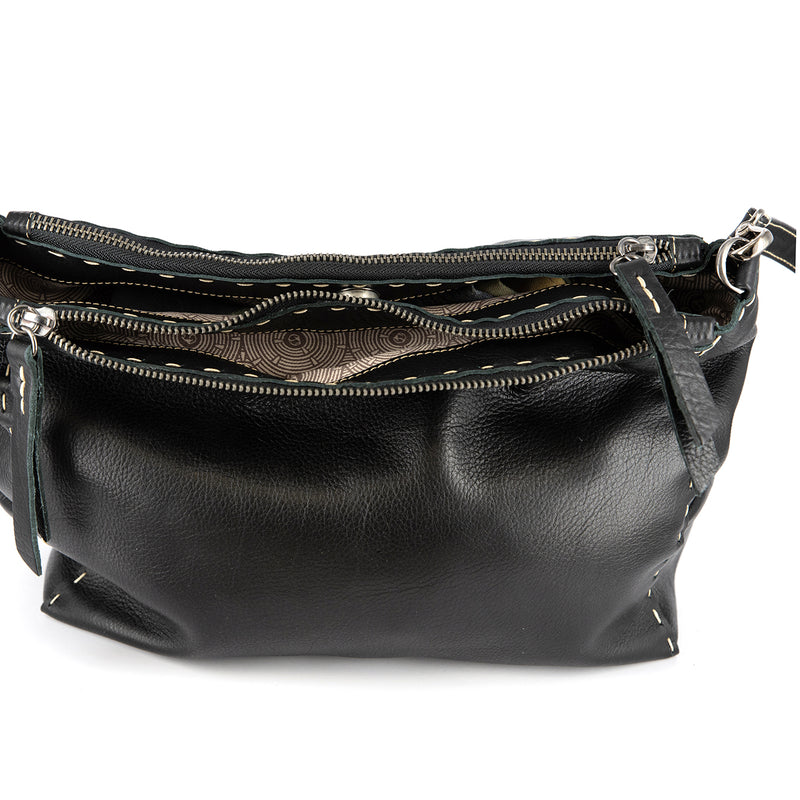 Gabi : Ladies Leather Crossbody Handbag in Black Delta