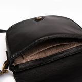 Nadira : Ladies Leather Crossbody Handbag in Black Vintage & Spotted Print