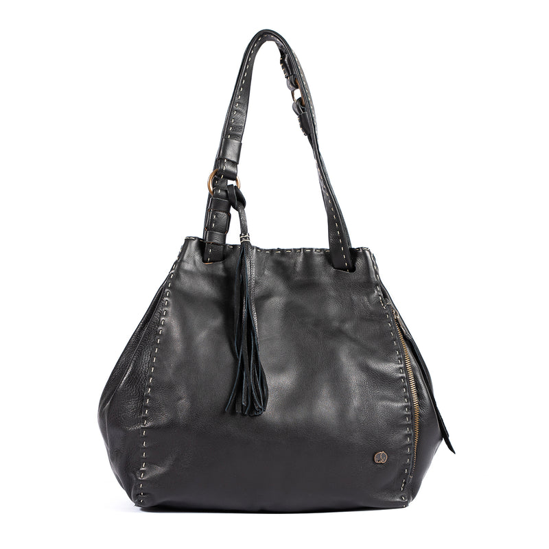Nomfuso : Ladies Leather Handbag in Black Delta