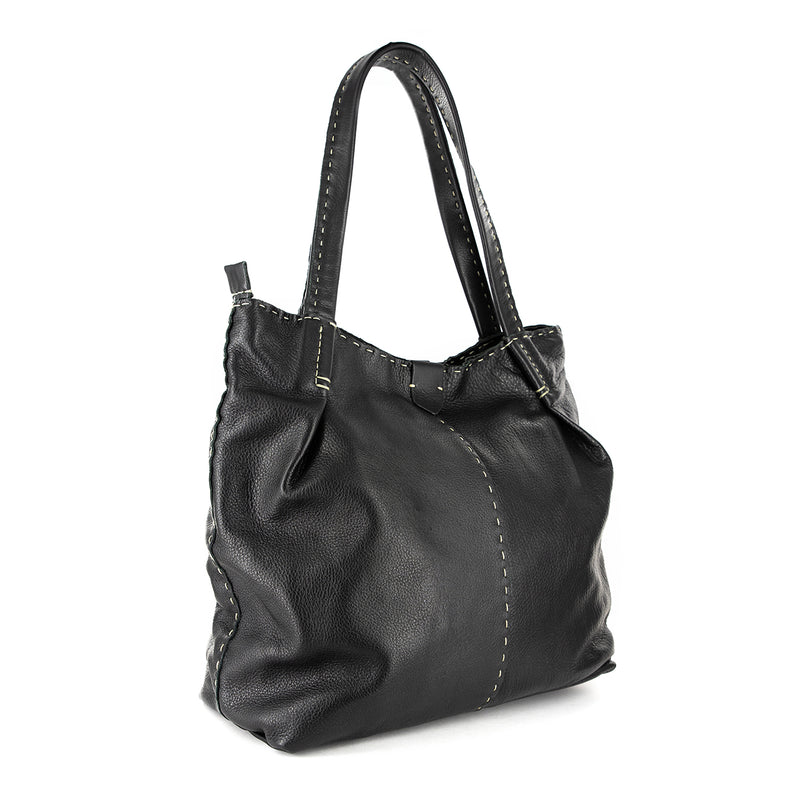 Novuka : Ladies Leather Handbag in Black Delta