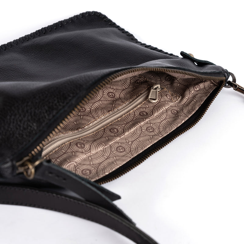 Rantu : Ladies Leather Crossbody Handbag in Black Cayak
