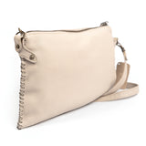 Rantu : Ladies Leather Crossbody Handbag in Cream Cayak & Platino Metal Grain Interlace