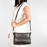 Rantu : Ladies Leather Crossbody Handbag in Nero Rockafella